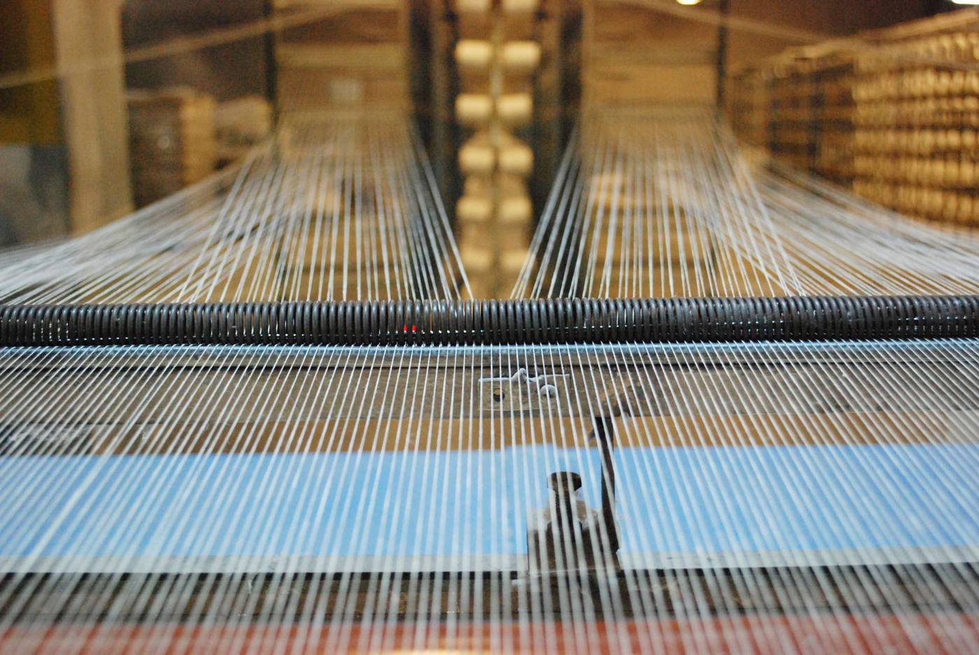 Warp threads running through a loom